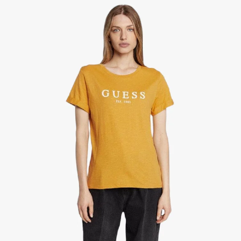 Guess Womens 1981 Roll Cuff Short Sleeve Tee Golden