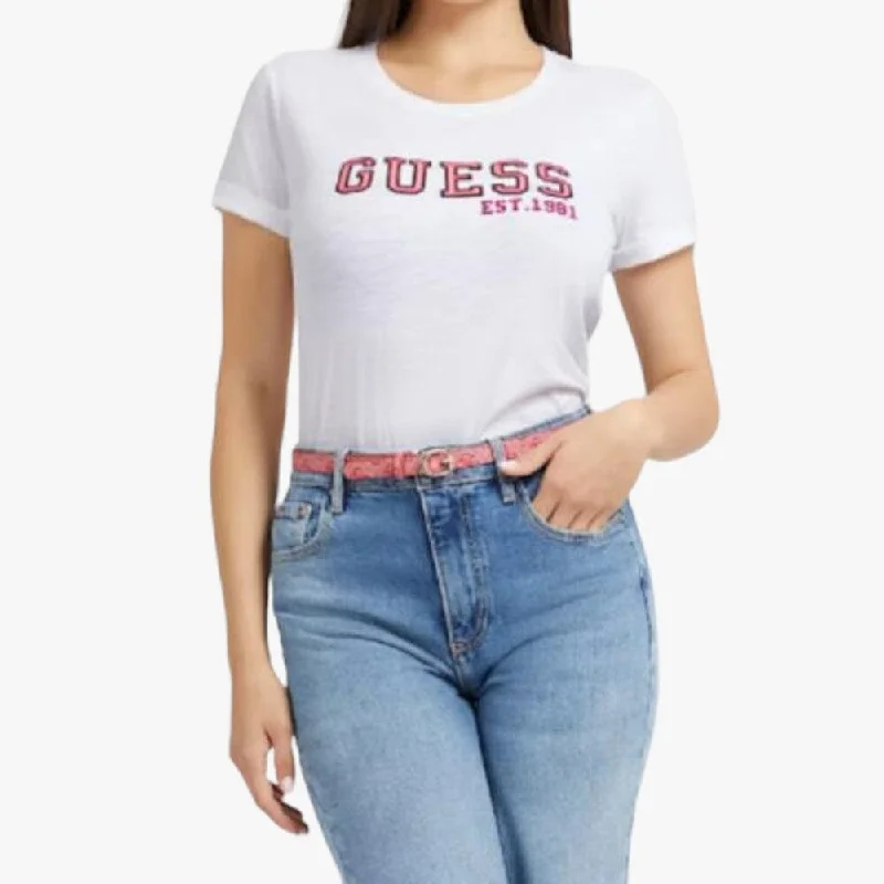 Guess Womens College Short Sleeve Tee Blue White