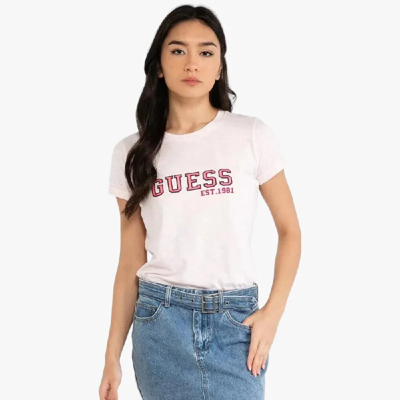 Guess Womens College Short Sleeve Tee Pink