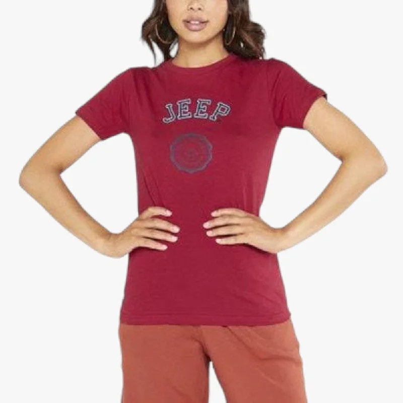 Jeep Womens  Applique Logo Short Sleeve Tee Deepest Red