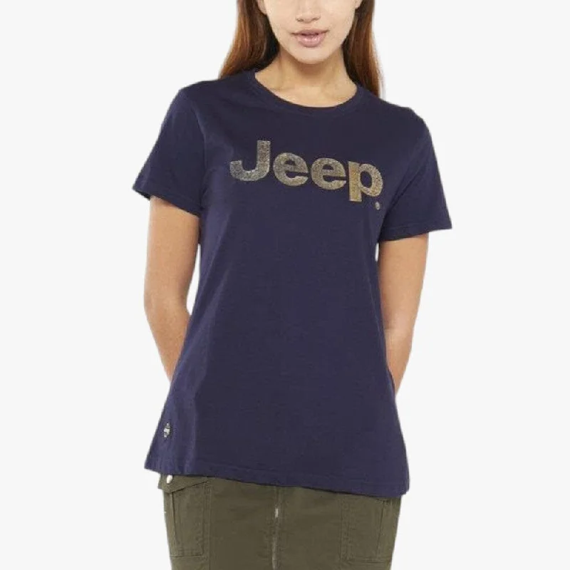 Jeep Womens Cracked Foil Logo Short Sleeve Tee Midnight Blue