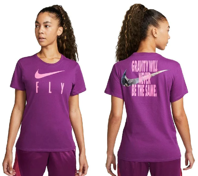 Nike Womens Swoosh Dri-Fit Fly Short Sleeve Tee Purple