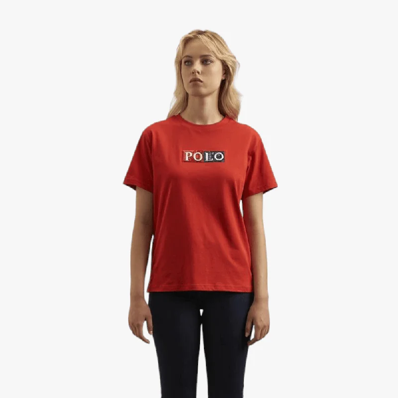 Polo Womens Colour Block Sequin Short Sleeve Tee Red