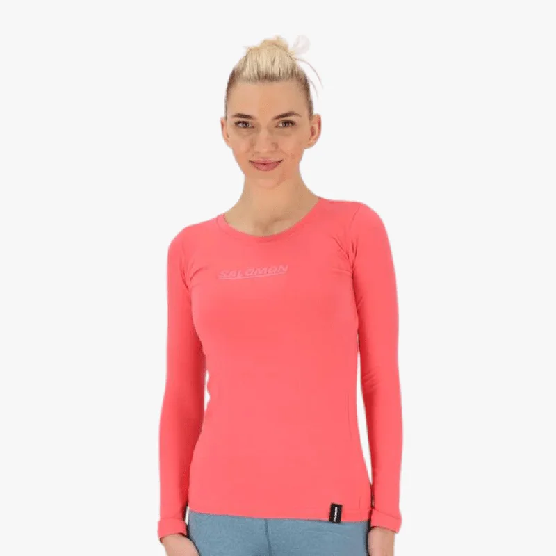 Salomon Womens Scoop Neck Long Sleeve Tee Sinkist Coral