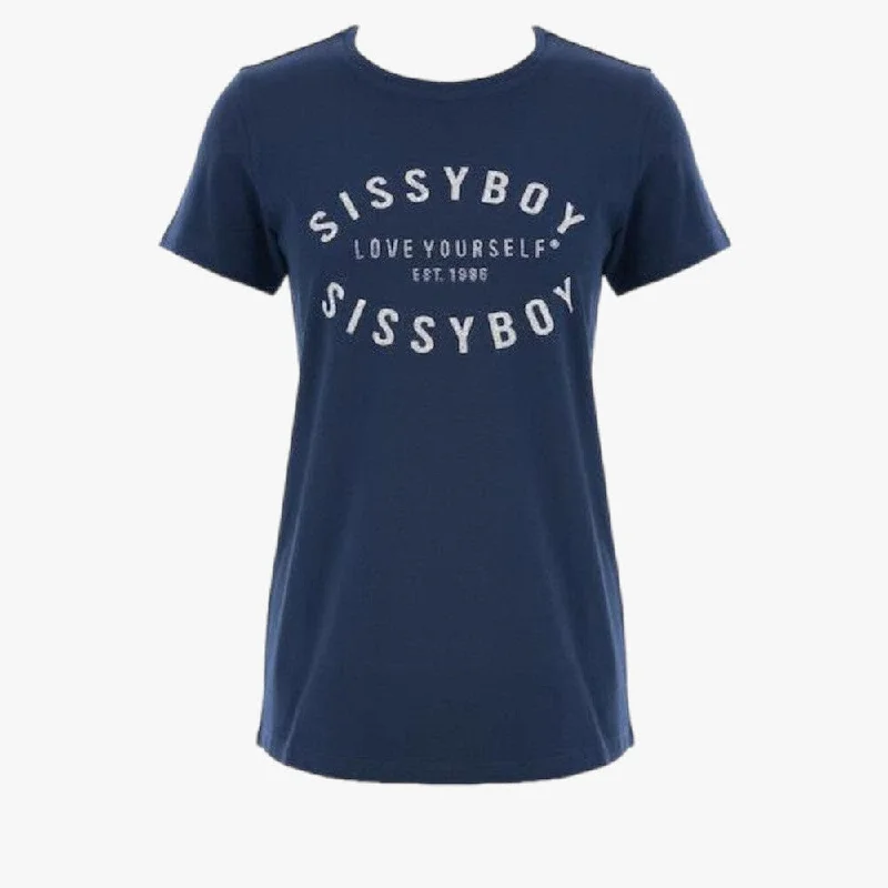 Sissy Boy Regular Fit Short Sleeve Top Glitter Print Logo Navy