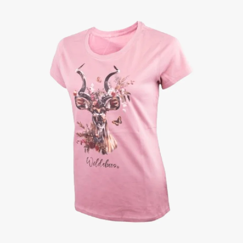 Wildebees Womens Enchanted Kudu Short Sleeve Tee Mauve Glow