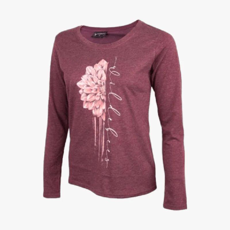 Wildebees Womens Vertical Dahlia Long Sleeve Tee Mulberry Mel