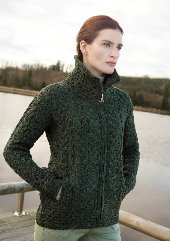 Aran Crafts Double Collar Trinity Cardigan | Green