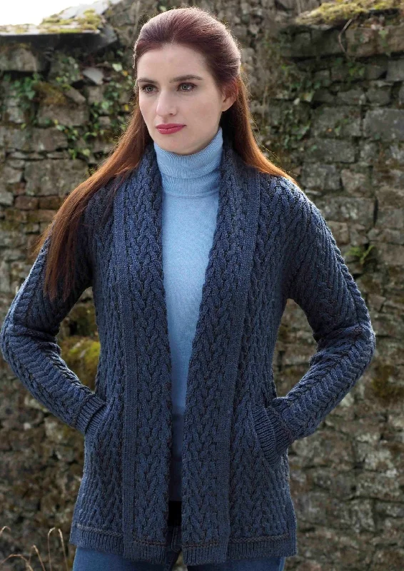 Herringbone Edge to Edge Aran Cardigan | Mallard