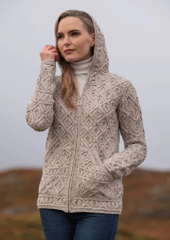 Skellig Aran Zip Cardigan With Hood | Oatmeal