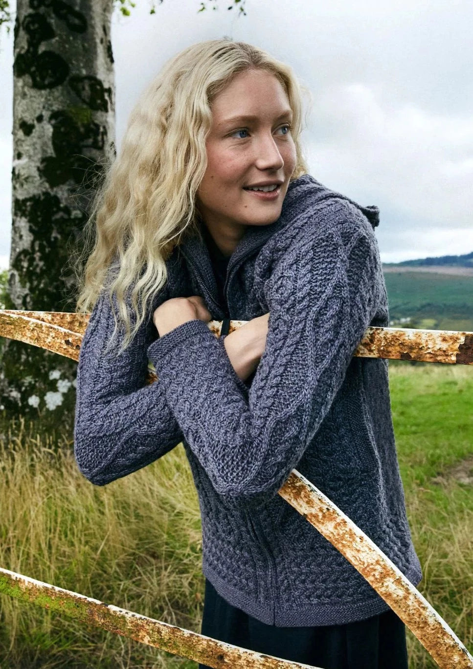 IrelandsEye Women's Aran Hooded Cardigan | Steel