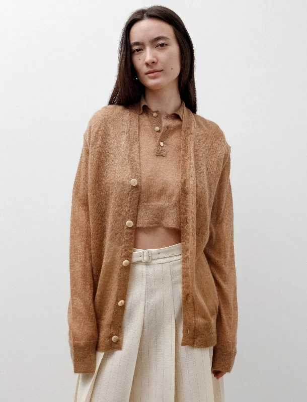 Kid Mohair Sheer Knit Cardigan Camel