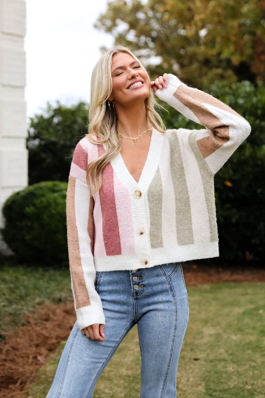 Classically Cozy Striped Color Block Sweater Cardigan