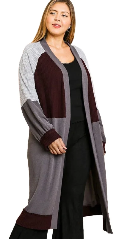 Color Block Ribbed Sweater Cardigan