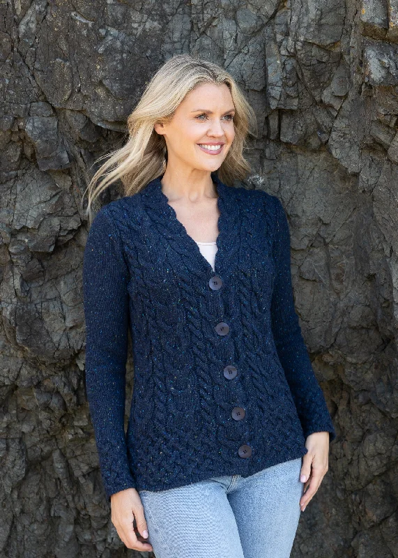 IrelandsEye Horseshoe Aran Cardigan | Rich Navy