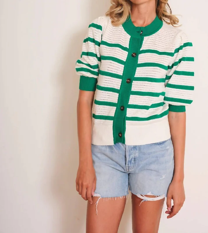 Lecce Cardigan In Green/white