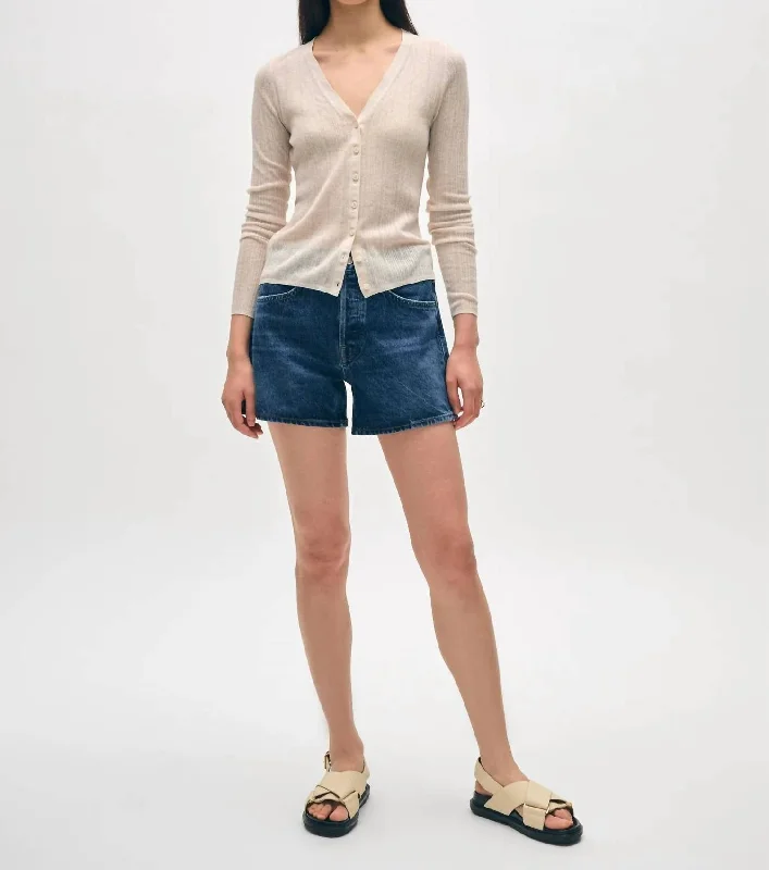 Linen Gauze Verigated Ribbed Cardi Top In Oatmeal Heather