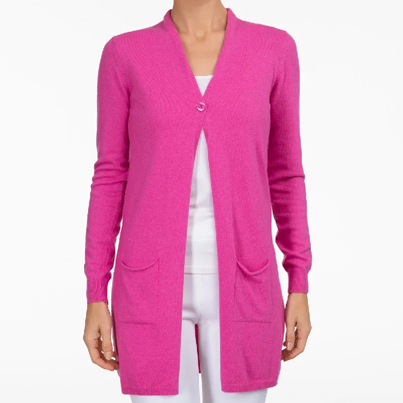 Long One Button Cardigan in Fuxia