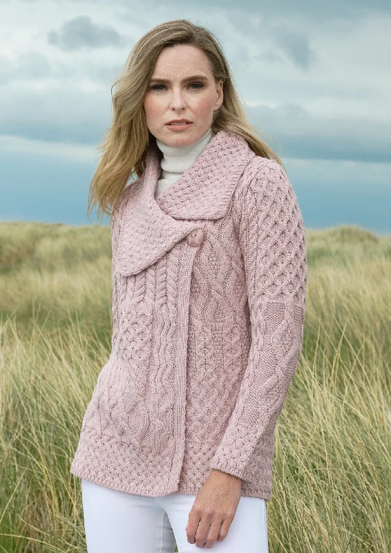 Aran One Button Super Soft Cardigan | Pink