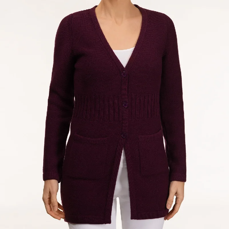 Rib Waist Long Cardigan in Merlot