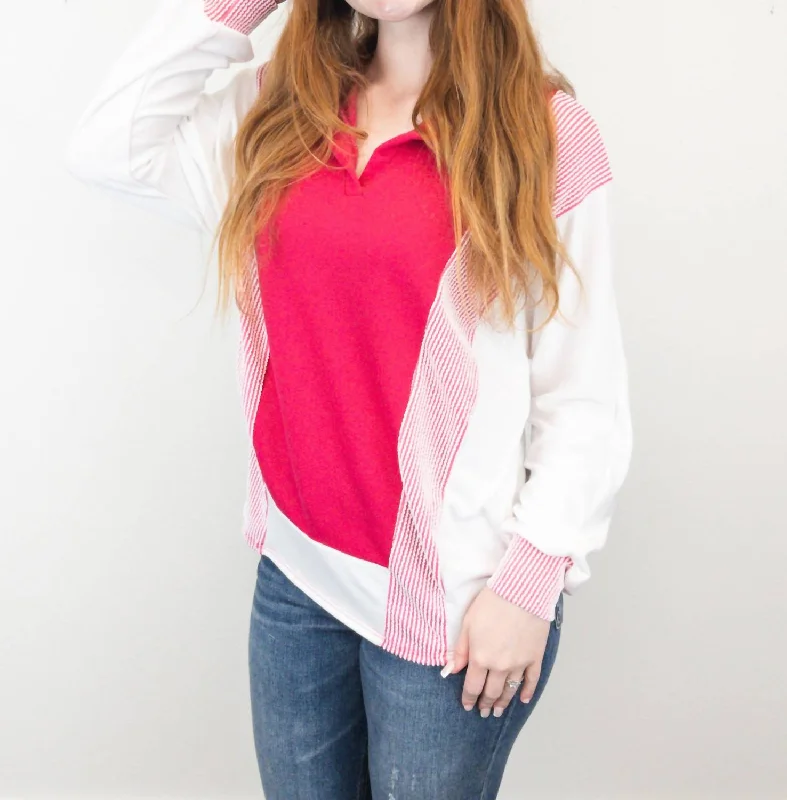 Ribbed Pullover Top In Pink