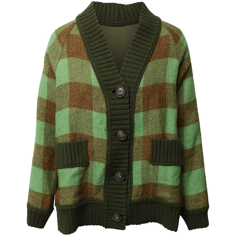 Sea New York Plaid Mixed Media Cardigan in Multicolor Wool