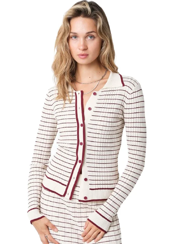 Striped Cardigan Sweater Cream/Crimson