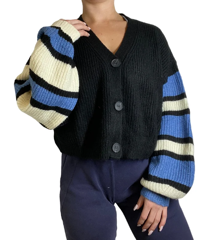 TMD Ivory/Blue Piper Balloon Sleeve Cardigan