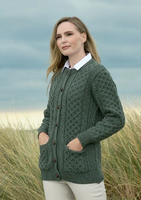 Aran Crafts Lumber Cardigan | Green