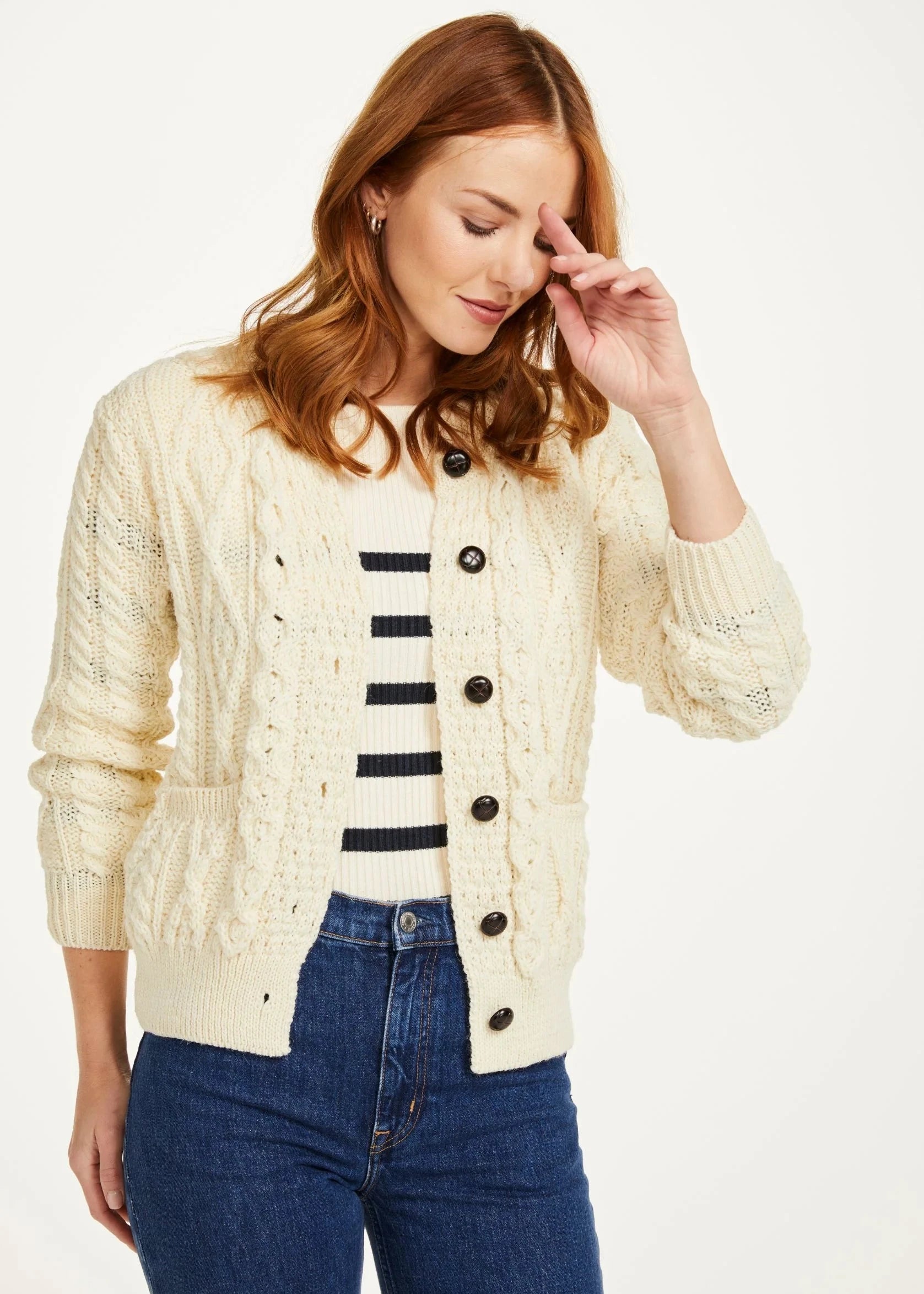 Inagh Ladies Aran Cardigan | Natural