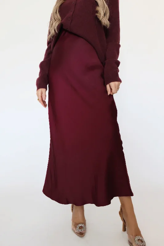 Europa Luxe Sheen Midi Skirt - Berry Wine