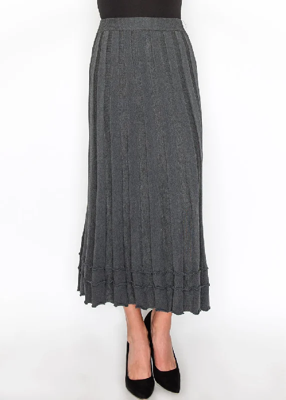 Grey Knit Skirt with Ruffle Hem