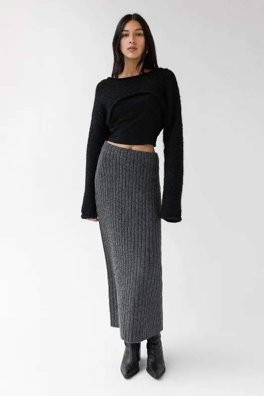 HIGH-RISE RIBBED KNIT MIDI SKIRT