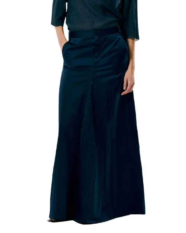 Luxe Eco Satin Godet Maxi Skirt In Navy