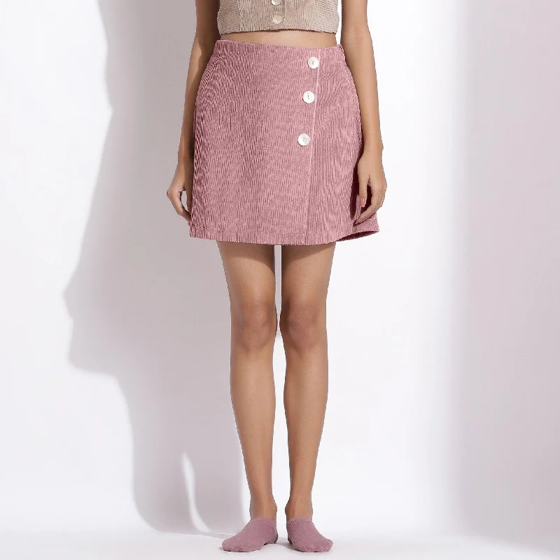 Mauve Warm Cotton Corduroy Short Overlap Skirt