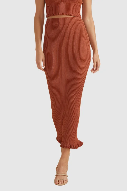 MINKPINK Womens Cyprus Knit Midi Skirt Brick