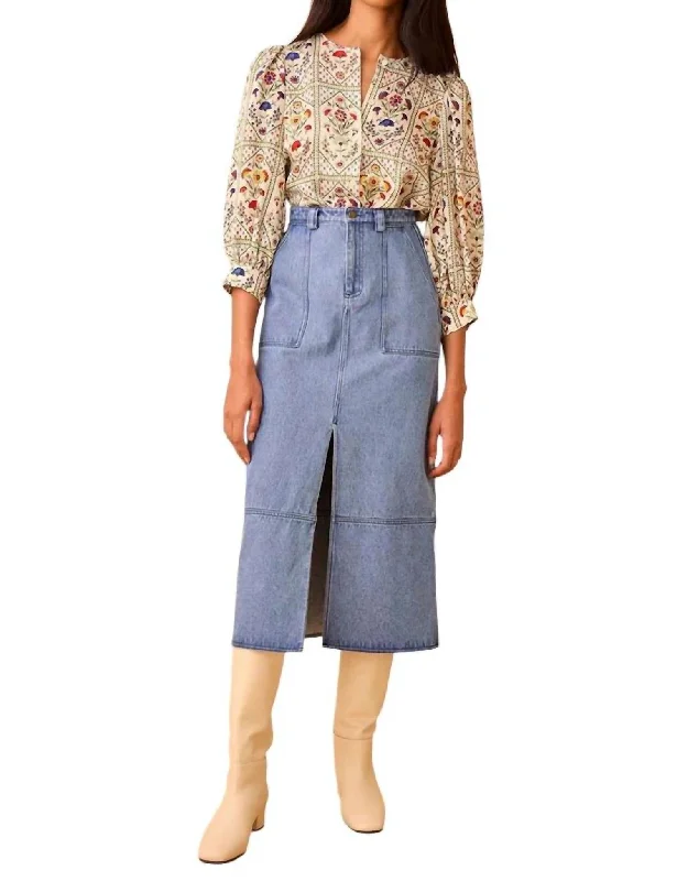 Parke Midi Skirt In Blockely Denim