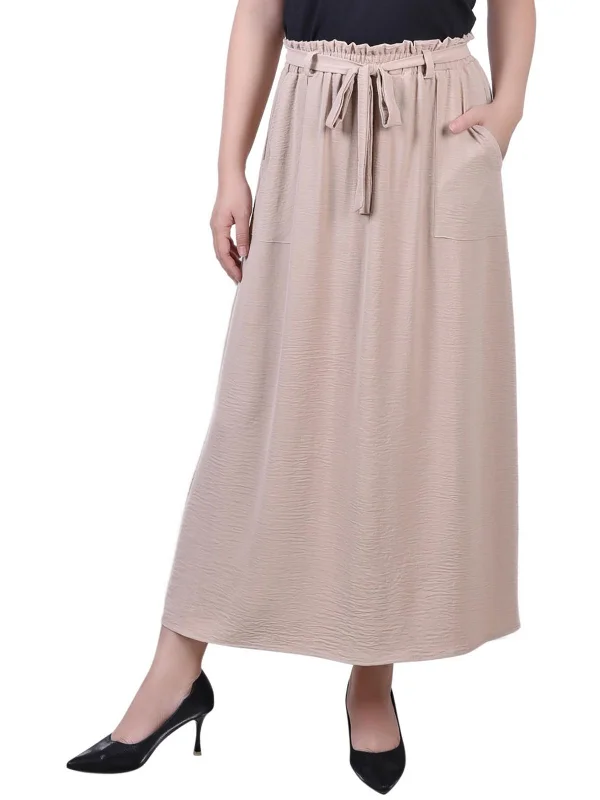 Petites Womens Textured Maxi A-Line Skirt