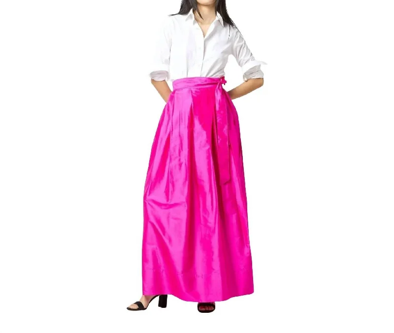 Pleated Wrap Skirt Magenta Silk Shantung