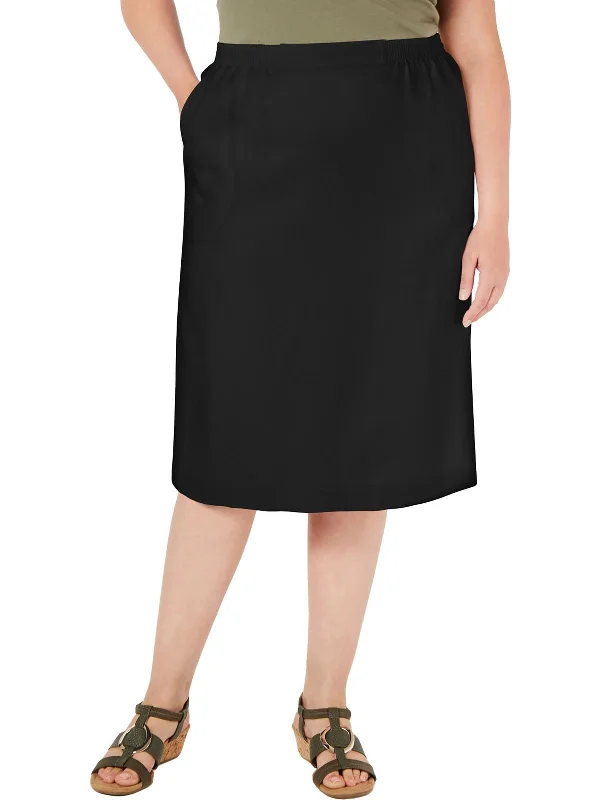 Plus Womens Smocked Knee Length Midi Skirt