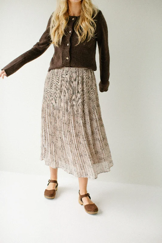 'Shirley' Ditsy Print Pleated Midi Skirt in Light Taupe