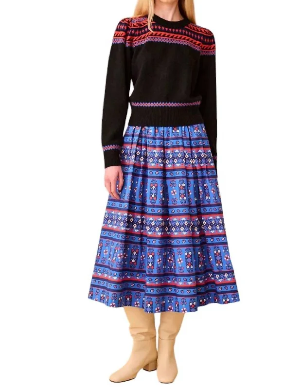 Tatum Midi Skirt In Blue Block Print