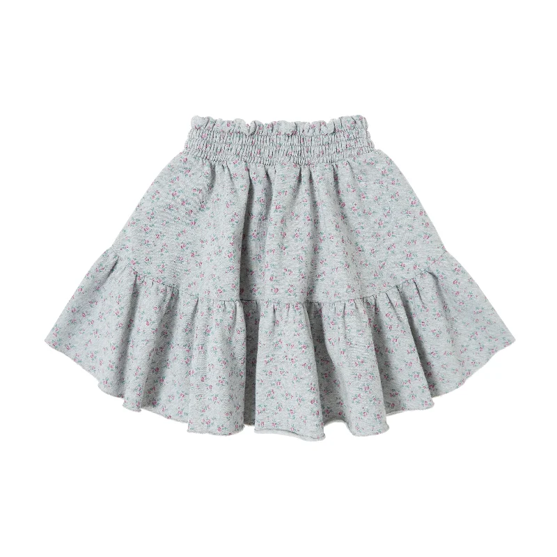 Tocoto Vintage Vigorous Grey Plush Mini Skirt Flowers Print