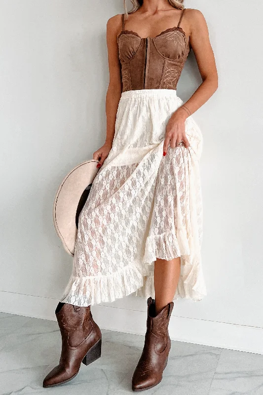 Wanderlust And Wildflowers Lace Midi Skirt (Cream)