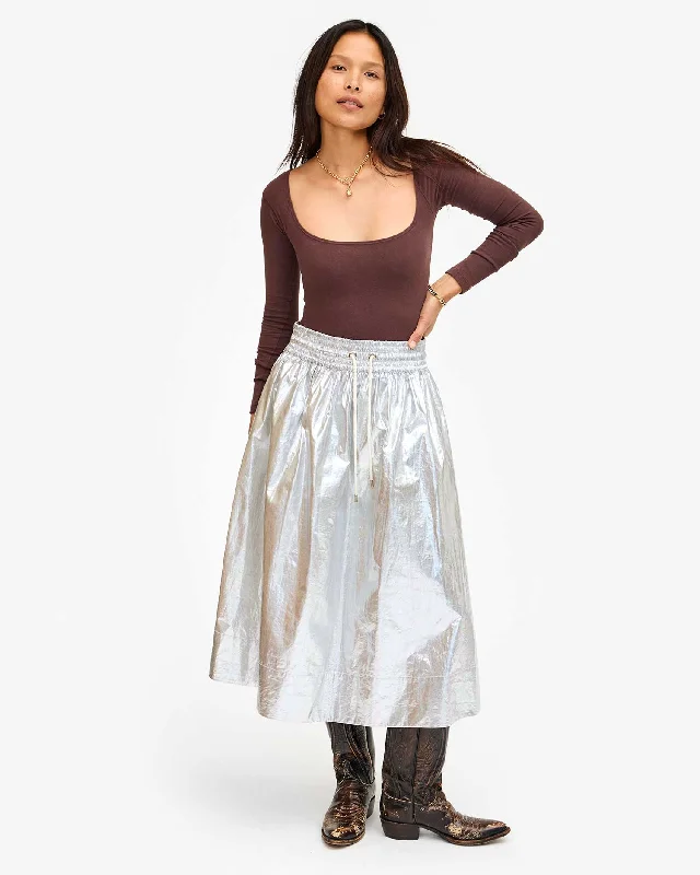 Zoelle Skirt ~ Silver Metallic Coated Cotton