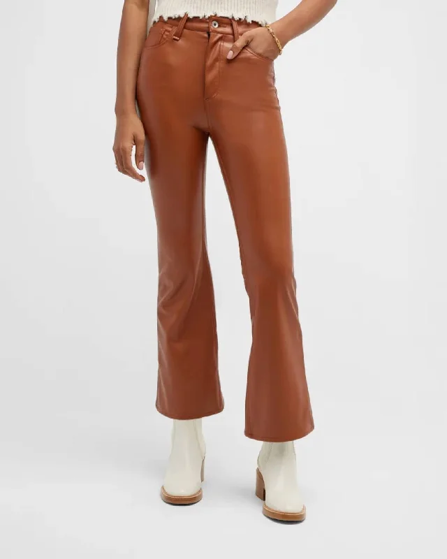 Casey Faux Leather Flare Pants In Putty Brown