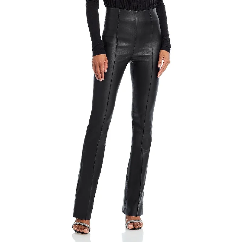 Floral Womens Leather Pull On Bootcut Pants