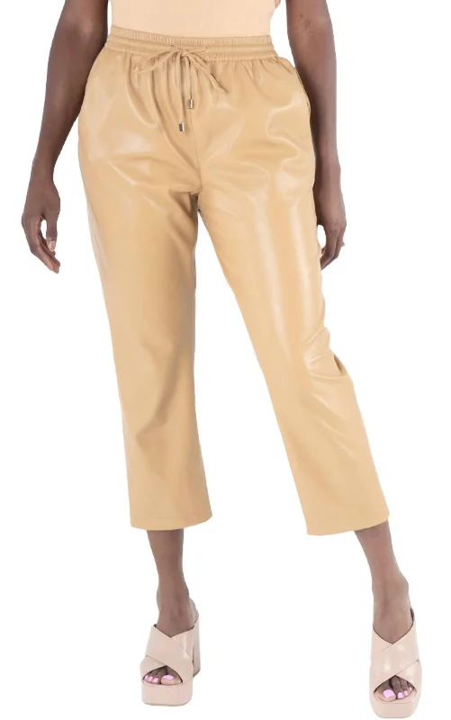 Joy Faux Leather Jogger In Lark Camel