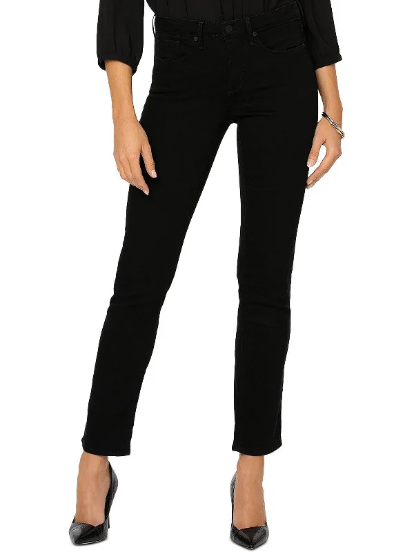 Petites Womens High Rise Straight Leg Slim Jeans