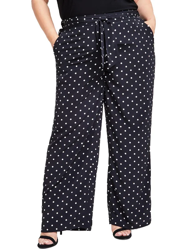 Plus Womens Chiffon Wide Leg Pants